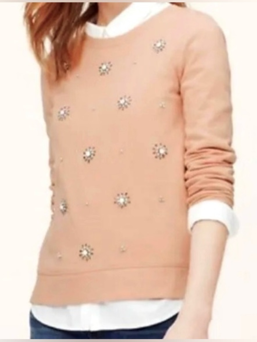 LOFT Embellished Blush Crewneck Sweatshirt